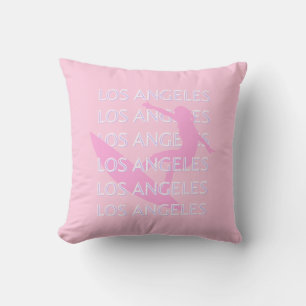 Coussin Los Angeles Travel Art, Californie, Rose, Preppy