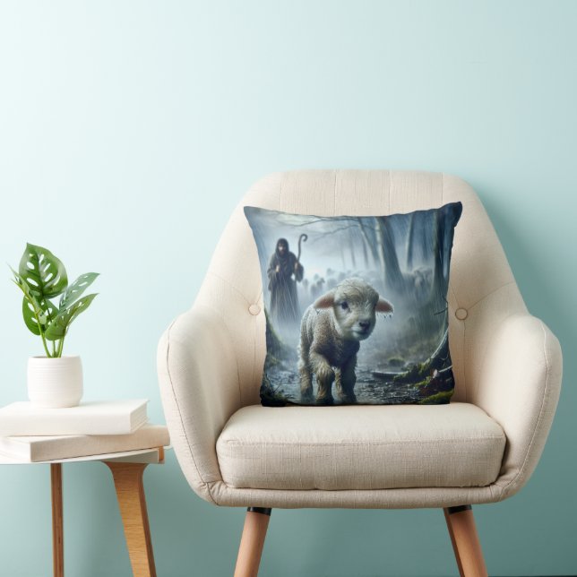 Coussin Lost Lamb With Shepherd In Rainy Forest (Chaise)