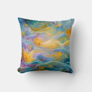 Coussin Lotus dorés abstraits de fleurs flottantes 