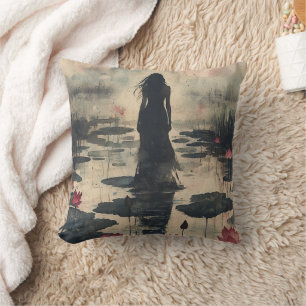 Coussin Lotus mélancolique Aquarelle Brumeuse (1)