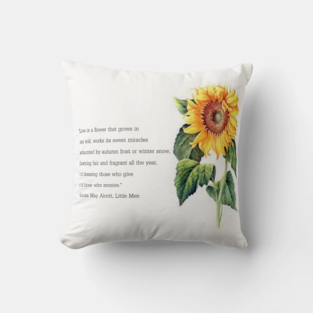 Coussin Louisa peut citation d'Alcott avec le tournesol (Recto)