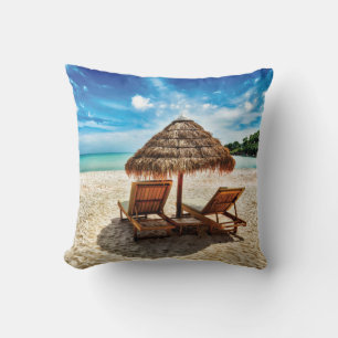 Coussin Lounge on beach throw pillow