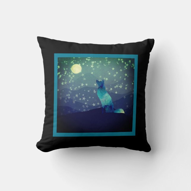 Coussin Loup bleu Admirer la Pleine lune dans les montagne (Recto)