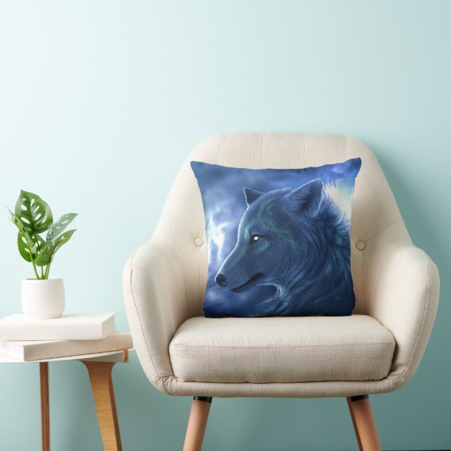 Coussin Loup bleu glace (Chaise)