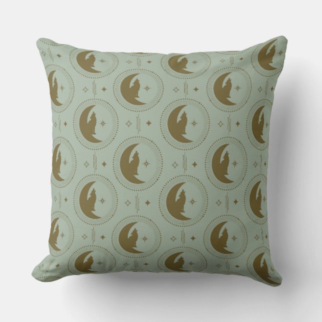 Coussin Loup de bronze sur la lune et étoiles sur un Couss (Recto)