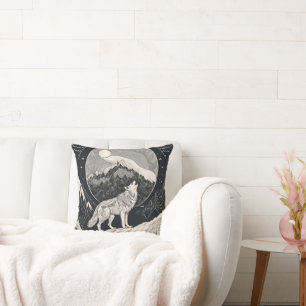 Coussin Loup de nuit Howl - Lune et forêt esthétique