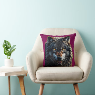 Coussin Loup Féroce – Symbole de Force et de Liberté