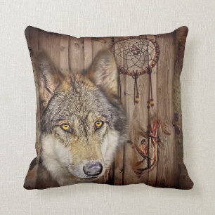 Coussin Loup indien indigène de receveur rêveur occidental