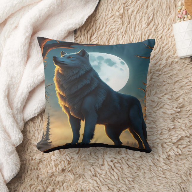 Coussin Loup majestueux hurlant sous une Pleine lune (Couverture)