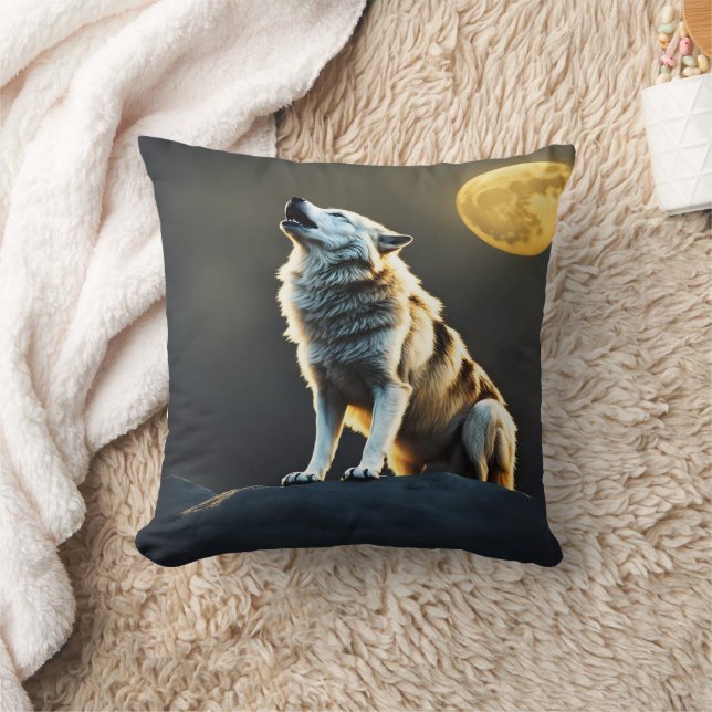 Coussin Loup majestueux hurle sous la Pleine lune (Couverture)