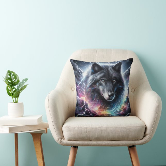 Coussin Loup noir avec éclairs (Chaise)