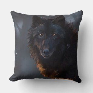 Coussin Loup noir, loup, grand loup, beau loup, loup