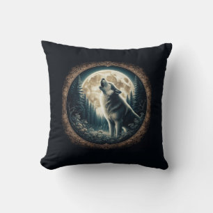 Coussin Loup vintage et lune classique