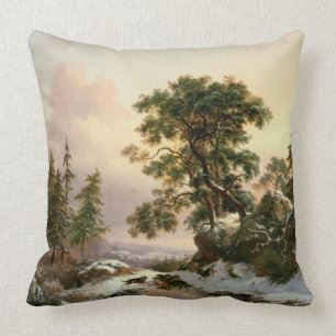 Coussin Loups dans un paysage d'hiver (huile sur le