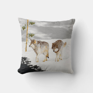 Coussin Loups en peinture sur neige - Art original de la f