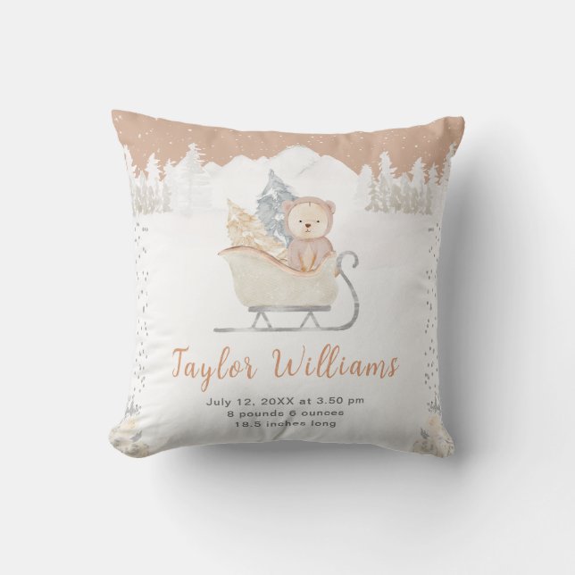 Coussin L'ours d'hiver Statistiques sur la naissance de l' (Recto)