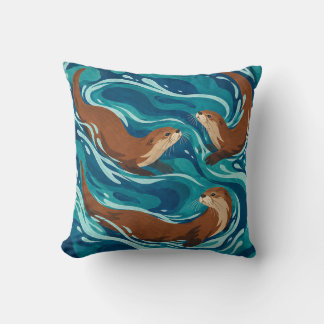 Coussin Loutres des marées dans des courants de sarcelle e