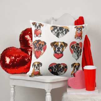 Coussin Love Boxer Chien avec Aquarelle du Coeur