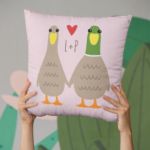 Coussin Love Ducks Initiales personnalisées Saint-Valentin