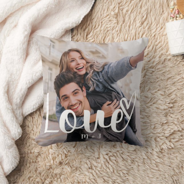 Coussin Love Elegant Script avec Coeur Deux Photo (Couverture)