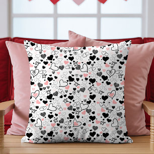 Coussin Love Gift Rose et Noir Coeurs Dessinés à l
