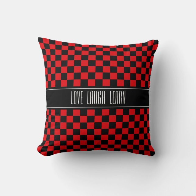 Coussin Love Laugh Apprenez sur le À damiers noir et rouge (Recto)