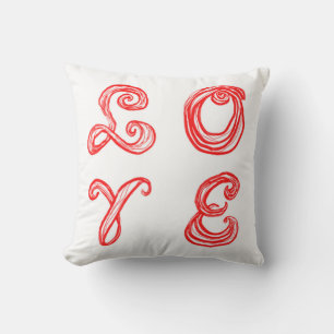 Coussin LOVE mot art tissu police lettres rouges