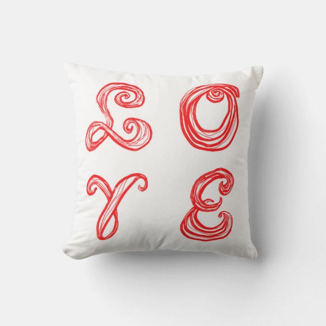 Coussin LOVE mot art tissu police lettres rouges (Recto)
