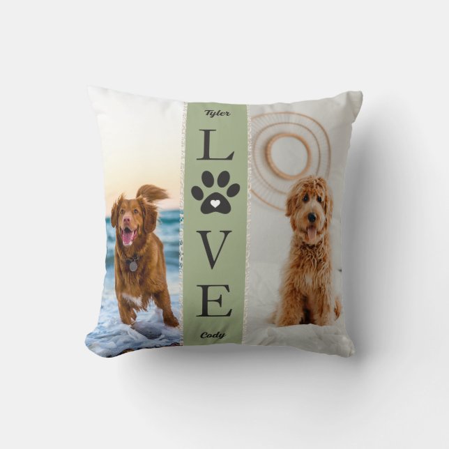 Coussin LOVE Pet Photos Personnalisées Noms Dentelles Band (Recto)