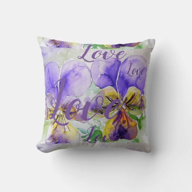 Coussin Love Purple fleur fleurie Aquarelle Viola Motif (Recto)