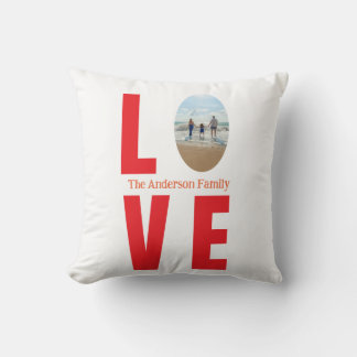 Coussin Love rouge famille photo ovale forme moderne simpl