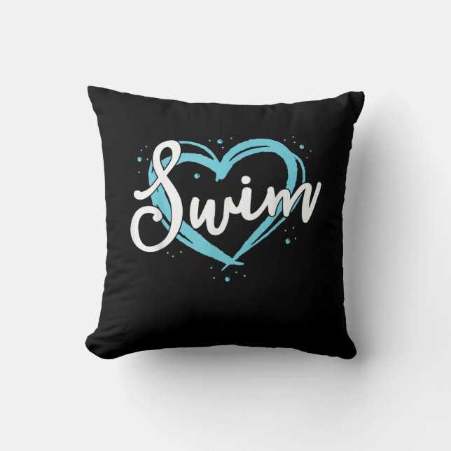 Coussin Love Swim Team Heart Lover Blue Swimmer (Recto)