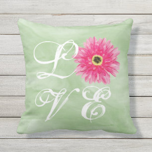 Coussin LoVE Typographie rose Gerbera Daisy Flower sur ver