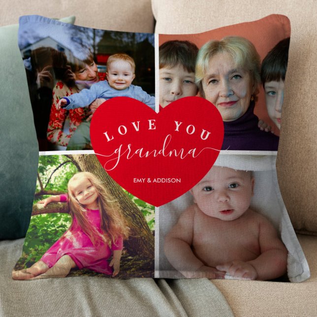 Coussin Love You Grand-mère Custom 4 Photo Collage Coeur m (Créateur téléchargé)