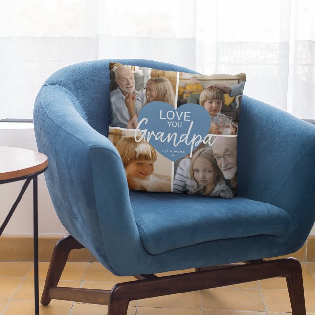 Coussin Love You 'Grand-père' Photo personnalisée Collage  (Créateur téléchargé)