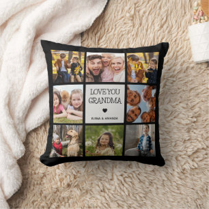 Coussin Love You Grandma Texte manuscrit Collage photo
