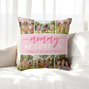 Coussin Love You Mommy mignon Pink Photo Collage