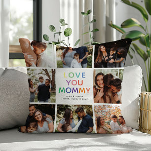Coussin 'LOVE YOU MOMMY' Rainbow Lettering Photo Collage
