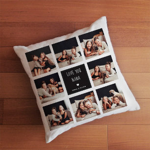 Coussin Love You Nana Texte manuscrit Collage photo