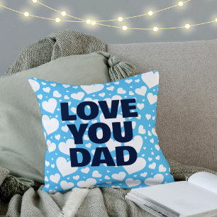 Coussin Love You Papa Fête des pères de coeur bleu moderne