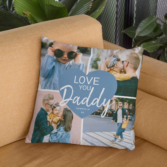Coussin Love You 'Papa' Photo personnalisée Collage Coeur (Créateur téléchargé)