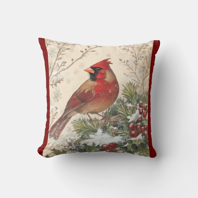 Coussin Lovely Winter Cardinal Throw Pillow (Recto)