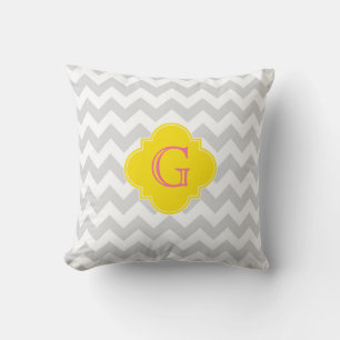 Coussin Lt Grey What Chevron Yellow Quatrefoil Monogramme