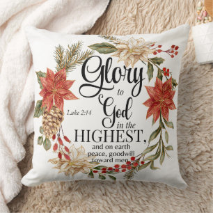 Coussin Luc 2:14 Gloire à Dieu Noël Or Floral