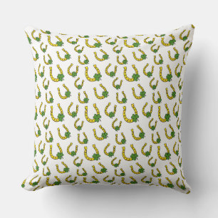 Coussin Lucky Golden Horseshoe avec Shamrock en blanc