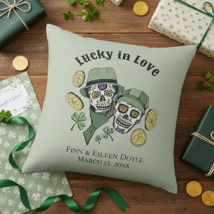 Coussin Lucky In Love Green Irlandais Crânes de sucre nouv