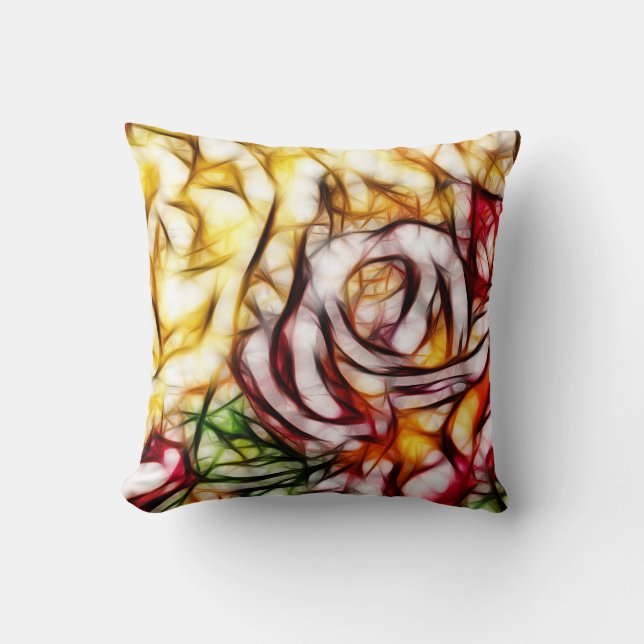 Coussin Lueur florale artistique de rose de lumière jaune  (Recto)