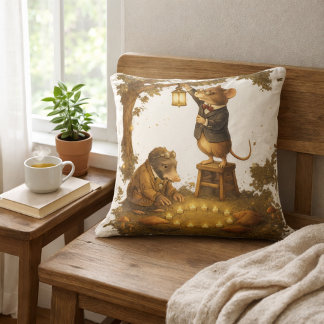 Coussin Lueur vespérale de Tux & Twitch en forêt