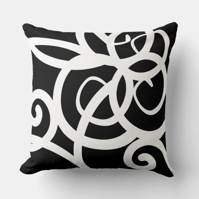 Coussin Lumbar Blanc & Noir moderne designer abstrait (Recto)
