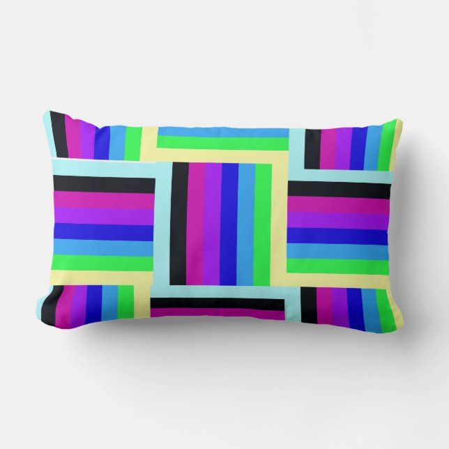 Coussin Lumbar en bandes plaid colorées (Recto)
